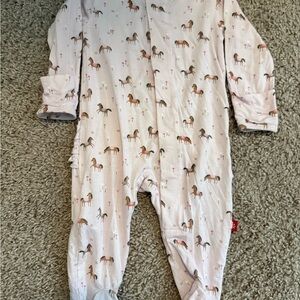 Magnetic Me Pink Horse-Print Kids One-Piece Footed Pajamas
